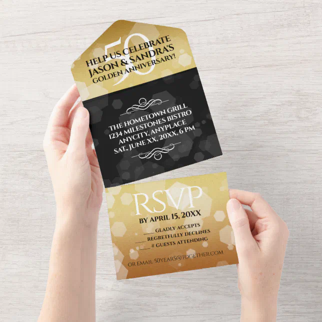 Elegant 50th Golden Wedding Anniversary All In One Invitation