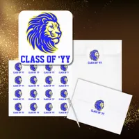 Lion Mascot Blue and Yellow Graduate Envelope Square Sticker