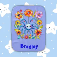 Monogram Boy Name - Cute spider in blue | Baby Burp Cloth