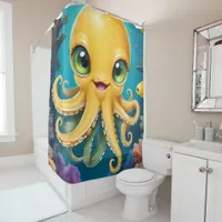 Joyful Baby Yellow Octopus Under the Sea Shower Curtain