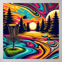 Psychedelic Disc Golf Course at Sunset Poster