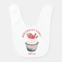 Strawberry Cupcake Birthday Bib – Sweet Pink 1st B
