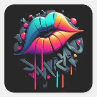 Vibrant Graffiti-Style Colorful Lips Square Sticker