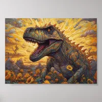 T-rex in a Sunflower field Poster