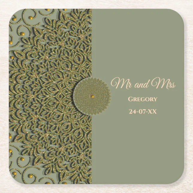 Elegant Modern Sage green & gold classic Square Paper Coaster