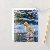 Ice Skating Christmas Duckling Postcard