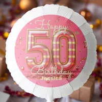 Elegant Glitzy Striped Pink & Gold 50th Birthday  Balloon