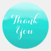 Bright Turquoise Painted Ombre Thank You Classic Round Sticker