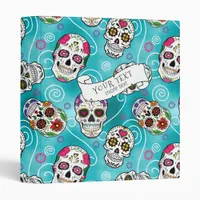 Sugar Skulls and Swirls Rose Turquoise ID725 3 Ring Binder