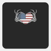 American Flag Heart Fitted Square Sticker
