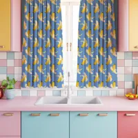 Kitsch Bananas On Blue Kitchen Curtains