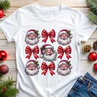 Coquette Retro Santa Faces and Red Bows Christmas Tri-Blend Shirt