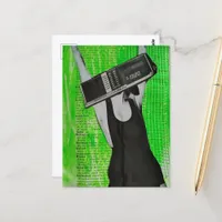 Surreal Alarm Clock Head Woman Postcard