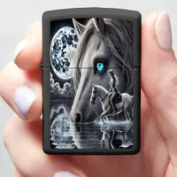 Cowgirl and Horse Under a Tranquil Moon Zippo Lighter