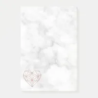 White Marble and Rose Gold Foil Geometric Heart Post-it Notes
