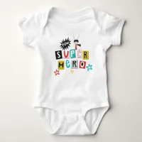 Funky Colorful Typography Super Hero Pow Boy Baby Bodysuit