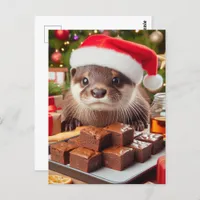 Funny Santa Otter With Brownies for Christmas Postcard