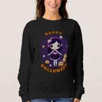 Cute Kawaii Girl in Pumpkins Halloween Sweatshirt