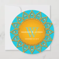 Aqua and Orange Sunshine Wedding Engagement Invitation