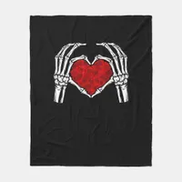 Skeleton Heart Hands Sign Valentine's Day Cute Hea Fleece Blanket