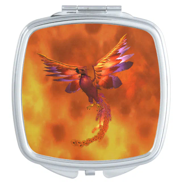 Colorful Phoenix Flying Against a Fiery Background Makeup Mirror