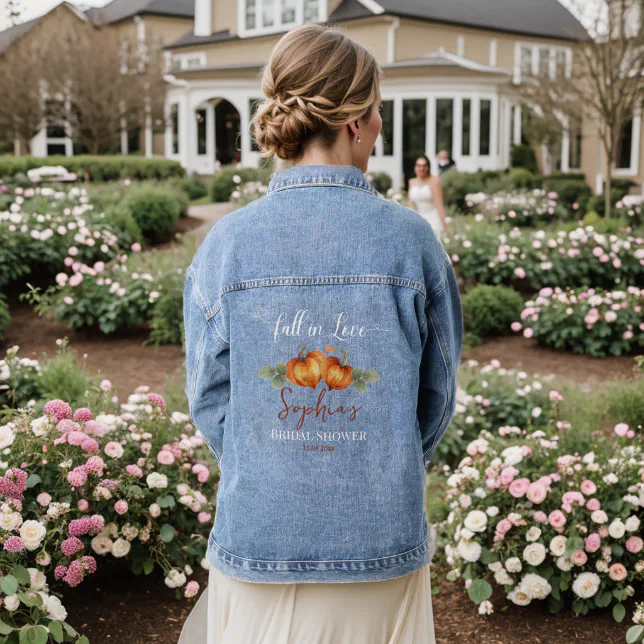 Fall In Love Pumpkin Heart Bridal Shower Denim Jacket