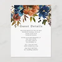 Ginger and Navy Floral Wedding Guest Details Enclosure Card