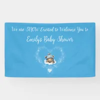 Snow Excited Blue Teddy Bear Baby Shower Banner