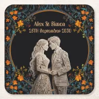 Bride & Groom Royal Classic Square Paper Coaster