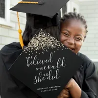 Black Glitter She Believed She Could Custom Graduation Cap Topper