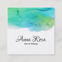 *~* Simple Watercolor Abstract Aqua Blue  Modern Square Business Card