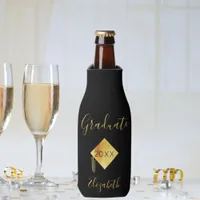 Graduation party black gold cap bottle cooler
