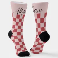 Customizable Red Checkered Pattern Socks