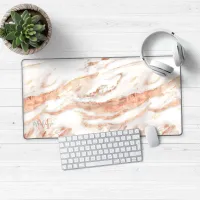 Luxury Rose Gold Foil Marble Monogram Desk Mat