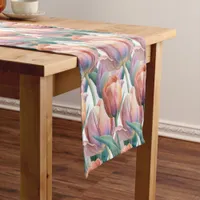 Romantic and Poetic Pastel Tulips Watercolor Short Table Runner