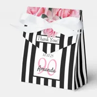 90th birthday pink roses on black white stripes favor boxes