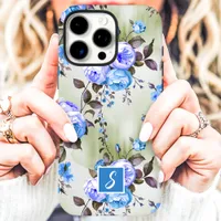 Blue and Lavender Monogram Floral  iPhone 16 Pro Max Case