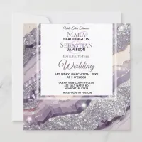 *~*  RSVP SILVER LAVENDER QR AGATE AR66 Wedding Invitation