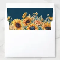 Country Sunflowers Navy Blue Rustic Wedding Envelope Liner