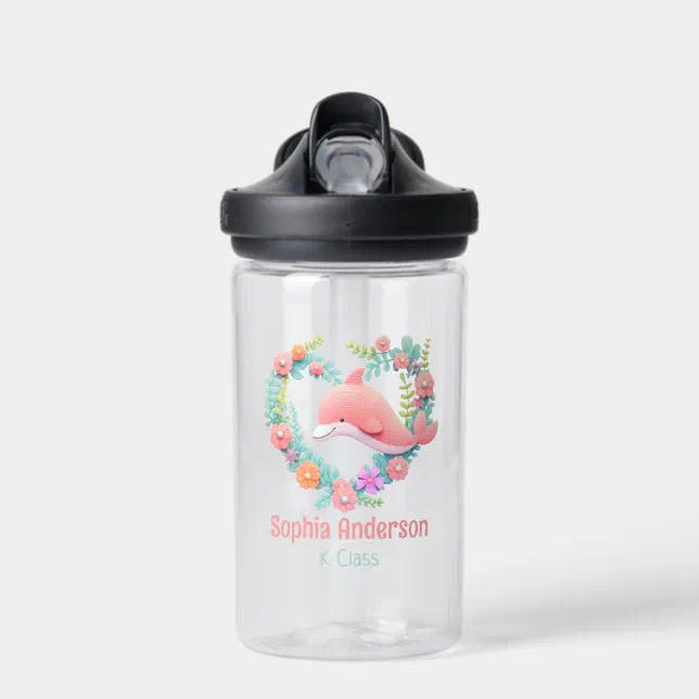 Floral Whale Heart Love Back To School Name Water Bottle