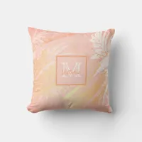 Rose gold pink foliage monogram outdoor pillow
