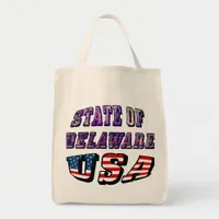 State of Delaware USA Photo & Flag Text Tote Bag