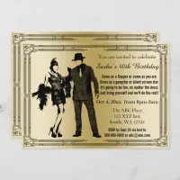 Roaring 20s art deco flapper girl and gangster invitation