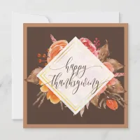 Elegant Fall Floral Script Happy Thanksgiving Card