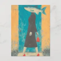 Surreal Fish Woman in Red Shoes Postcard