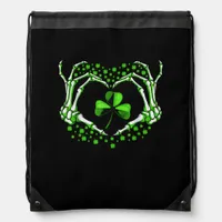 Skeleton Hand Heart Shamrock St Patricks Day Paddy Drawstring Bag