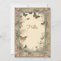 Vintage Style Flowers Butterflies Hello Flat Cards