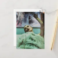 Surreal Woman and the Shark Watch Collage Postcard