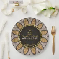 Gold Glitter Sunflower Modern Anniversary Paper Plates