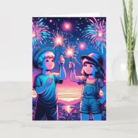 Children Holding up Fireworks on July 4th Card